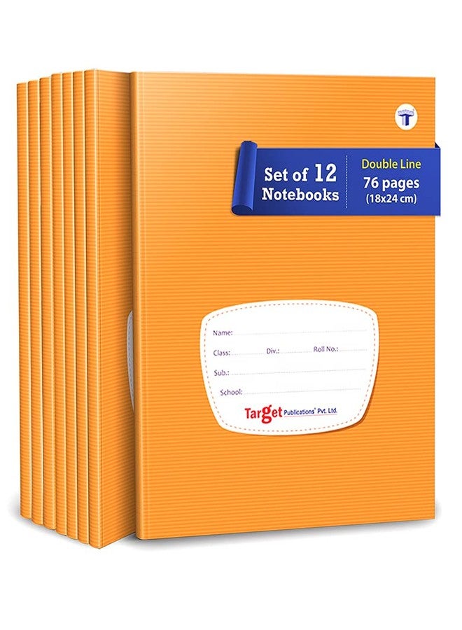 TARGET PUBLICATIONS Target Two Line Small Notebooks | Double Line Copy Writing Books | 76 Pages in Each Book | 18 cm x 24 cm Approx | Brown Cover | Combo of 12 | GSM 57 - Image 1