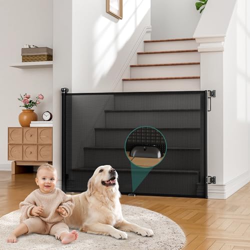 Babepai Retractable Baby Gates Extra Wide 72 Wide x 34 Tall Dog Gates for Stairs IndoorOutdoor Use Child Gates for Doorways Deck Porch Hallways Patio Black - Image 1