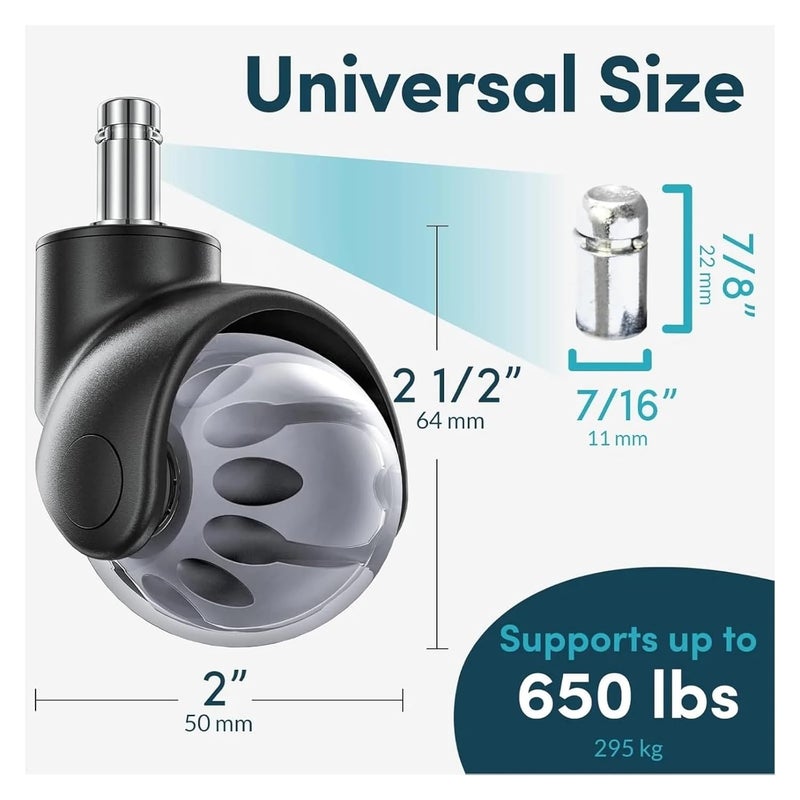 عجلات استبدال كراسي المكتب ثقيلة الوزن 2 بوصة 5 قطع آمنة لجميع أنواع الأرضيات والسجاد - Image 5