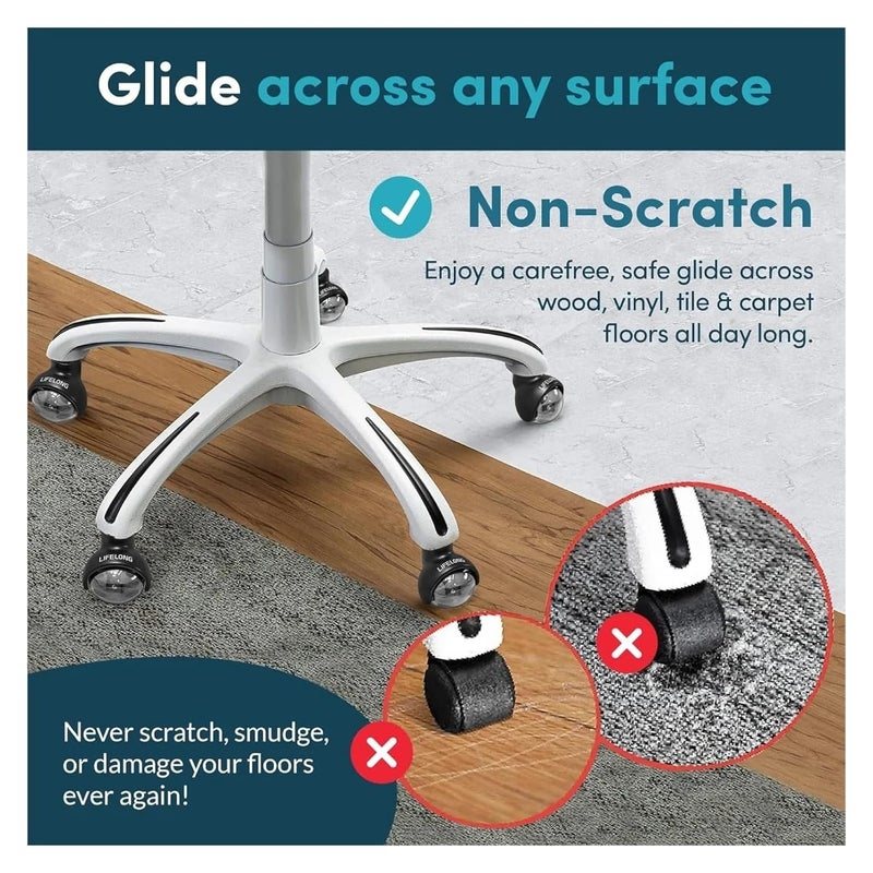 عجلات استبدال كراسي المكتب ثقيلة الوزن 2 بوصة 5 قطع آمنة لجميع أنواع الأرضيات والسجاد - Image 3