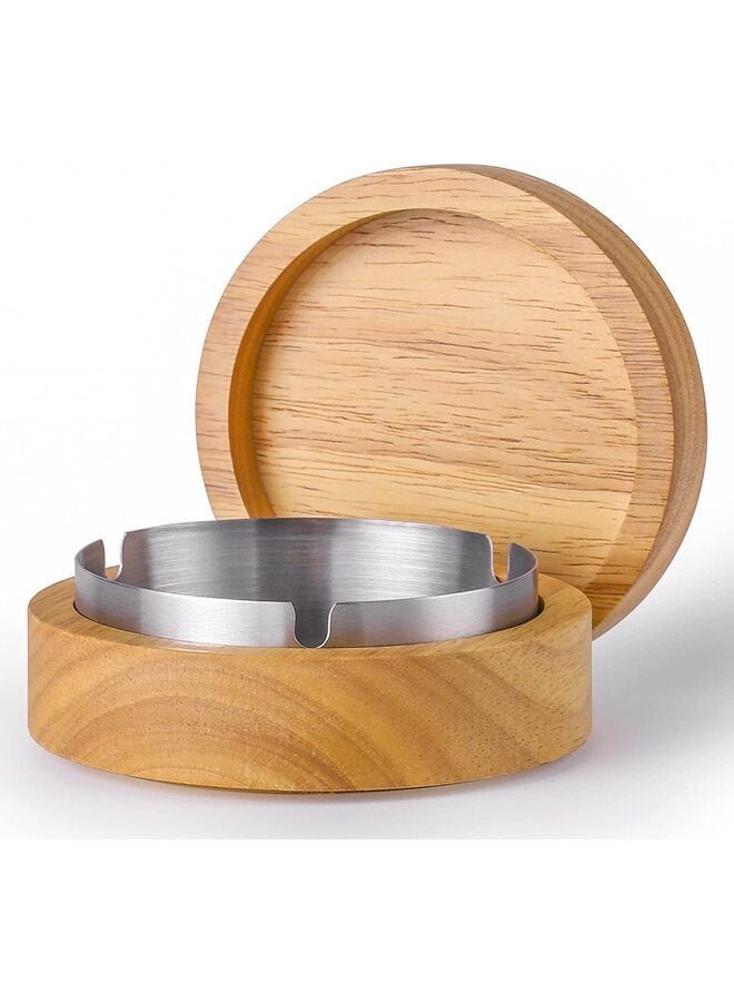 منفضة سجائر خشبية مع غطاء من الفولاذ المقاوم للصدأ، مقاومة للرياح ومتينة وسهلة التنظيف ومناسبة للاستخدام الداخلي والخارجي في الفناء والمكتب والمنزل (12.5 * 12.5 * 5.7)