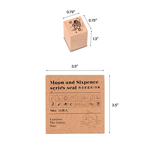 RisyPisy 16 Pieces Vintage Wooden Rubber Stamps, Universe & Galaxy Scrapbooking Decorative Rubber Stamp Set, Wood Mounted Rubber Stamps for Crafting Arts and Crafts, Journals, Card Making - Image 2