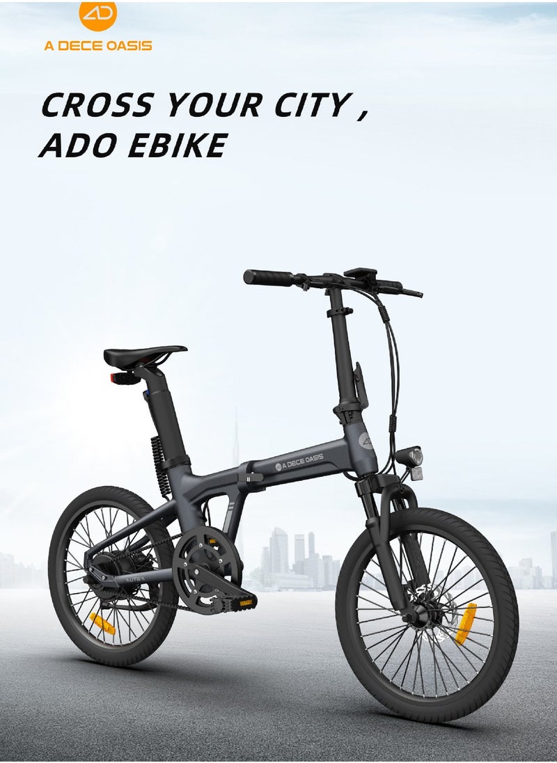 ADO - ADO Electric Bike Air 20Lite, Foldable Ebike with 350W Brushless Motor, High-Efficiency Carbon Belt, 36V/9.6Ah Removable Battery, 25-35 km/h, APP Control, 20" Tires, Aluminum Alloy Frame, Front Fork Suspension (Black Grey) - Image 1