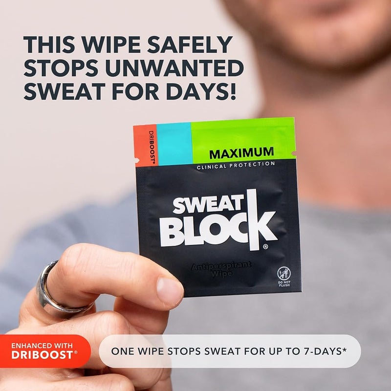 SweatBlock Clinical Strength DRIBOOST Antiperspirant Wipes - Treat Hyperhidrosis & Excessive Sweating for Men & Women - Up to 7 Days Sweat Protection Per Wipe - Dermatologist Tested, Unscented,10 ct. - Image 2