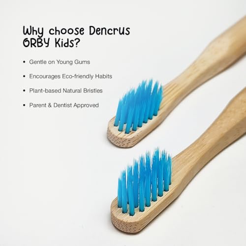 Dencrus Orby Kids Bamboo Toothbrush for Kids (Pack of 3) | Natural & Eco Friendly Oral Care | Soft Bristles Toothbrush for Toddler & Kid Dental Care | Organic Bamboo Handle - Blue - Image 3