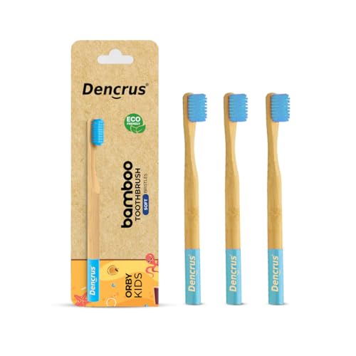 Dencrus Orby Kids Bamboo Toothbrush for Kids (Pack of 3) | Natural & Eco Friendly Oral Care | Soft Bristles Toothbrush for Toddler & Kid Dental Care | Organic Bamboo Handle - Blue - Image 1