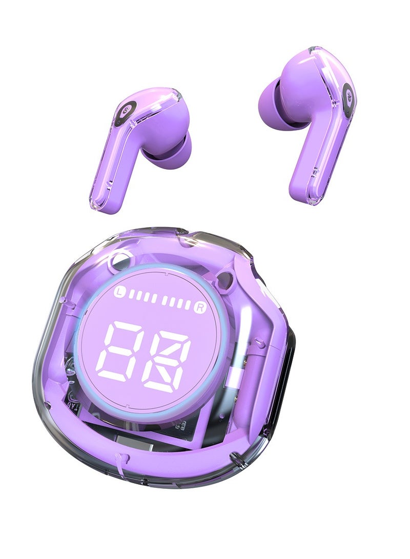 GULFLINK Wireless Earphones Bluetooth 5.3 Headphones LED Power Display Mini Crystal in-Ear Earbuds with Wireless Charging Case Touch Control Built-in Mic Headphone(Purple) - Image 1