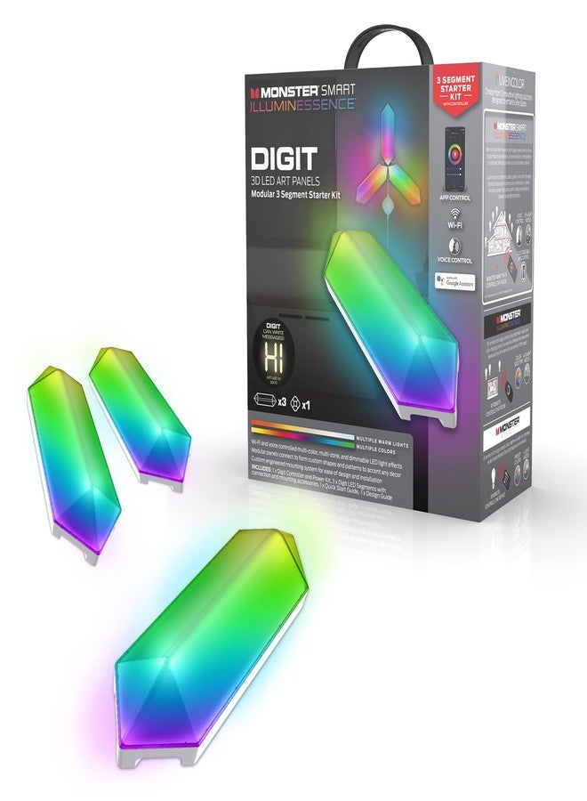 XTREME Monster Digit Smart 3D LED Art Panels, Modular 3 Panel Starter Kit with Controller - Image 1