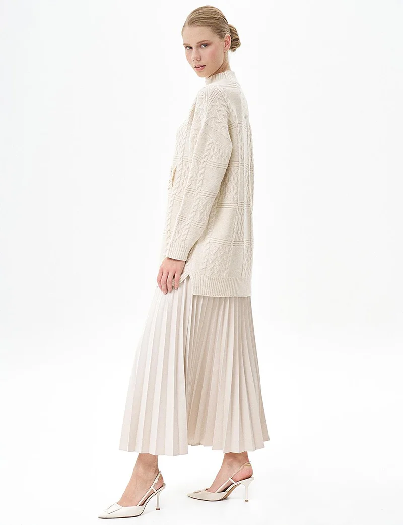 Kayra Zipped Pleated Skirt Stone