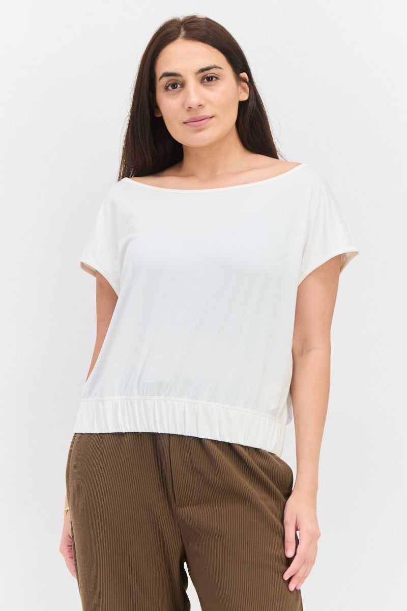 asics Women Relax Fit Short Sleeve Outdoor Top, Ivory - Image 1