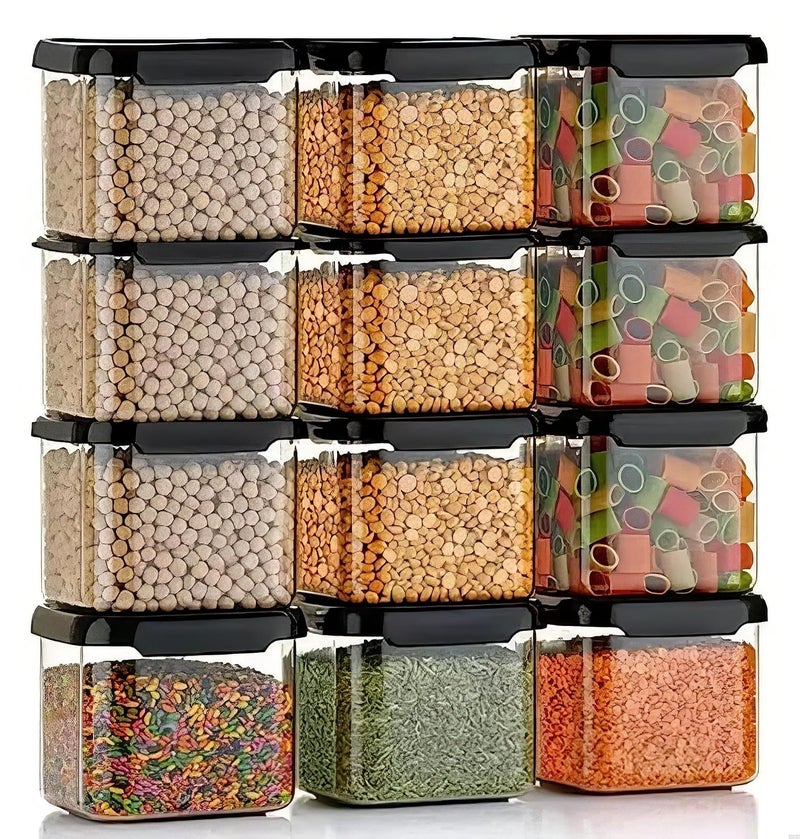 KWER Air Tight Containers Storage Set For Kitchen, Storage Box and Organiser, Kitchen Accessories Items for Home, Pantry Organization, BPA-Free(Pack Of 6, Black, 500 ml, Plastic) - Image 1