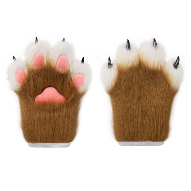 hbbhml Faux Fur Plush Furry Cat Claw Gloves Fursuit Animal Fox Paws Mittens Halloween Cosplay Costume Accessories for Adult - Image 1