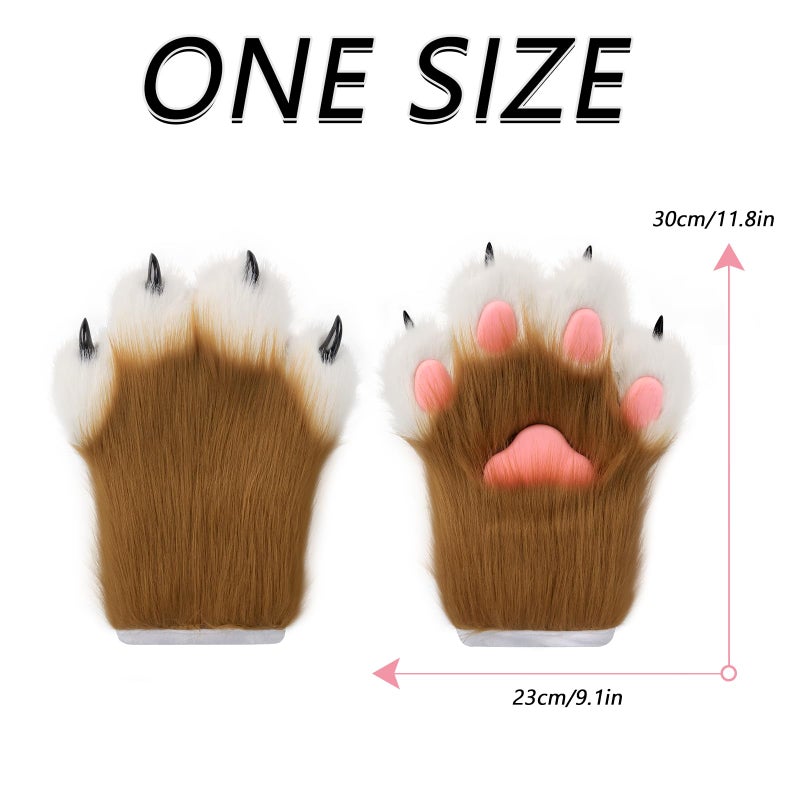 hbbhml Faux Fur Plush Furry Cat Claw Gloves Fursuit Animal Fox Paws Mittens Halloween Cosplay Costume Accessories for Adult - Image 3