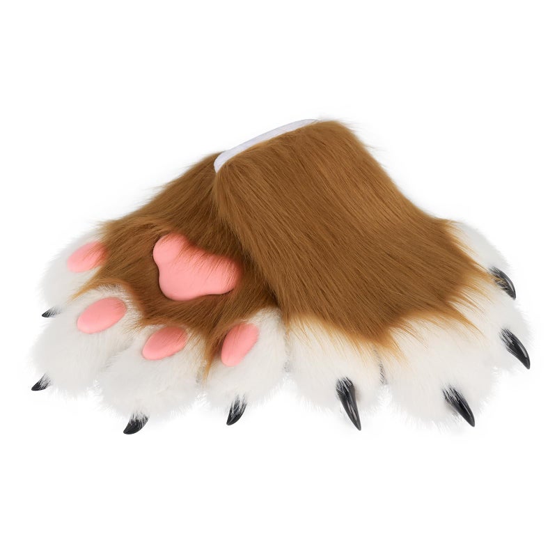 hbbhml Faux Fur Plush Furry Cat Claw Gloves Fursuit Animal Fox Paws Mittens Halloween Cosplay Costume Accessories for Adult - Image 5
