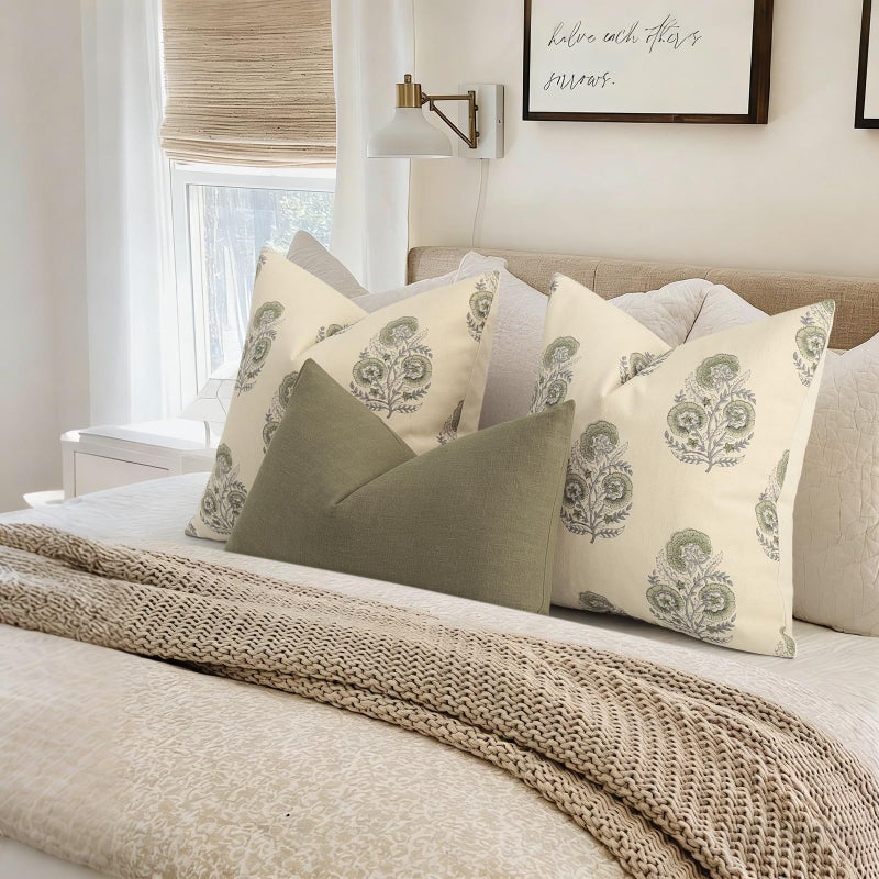 YCOLL Vintage Floral Print Pillow Covers 18x18 Set of 2 Patterned Accent Decorative Cushion Covers Modern Farmhouse Throw Pillow Covers for Sofa Couch Chair Bed Living Room Home Decor, Sage Green - Image 4
