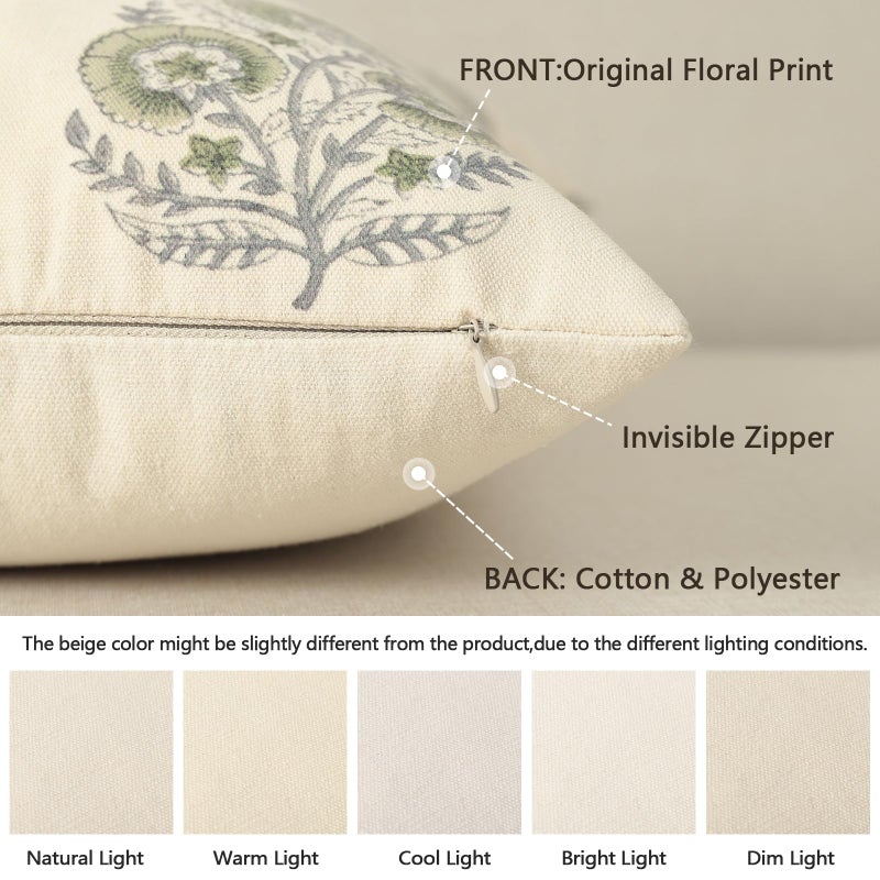YCOLL Vintage Floral Print Pillow Covers 18x18 Set of 2 Patterned Accent Decorative Cushion Covers Modern Farmhouse Throw Pillow Covers for Sofa Couch Chair Bed Living Room Home Decor, Sage Green - Image 2