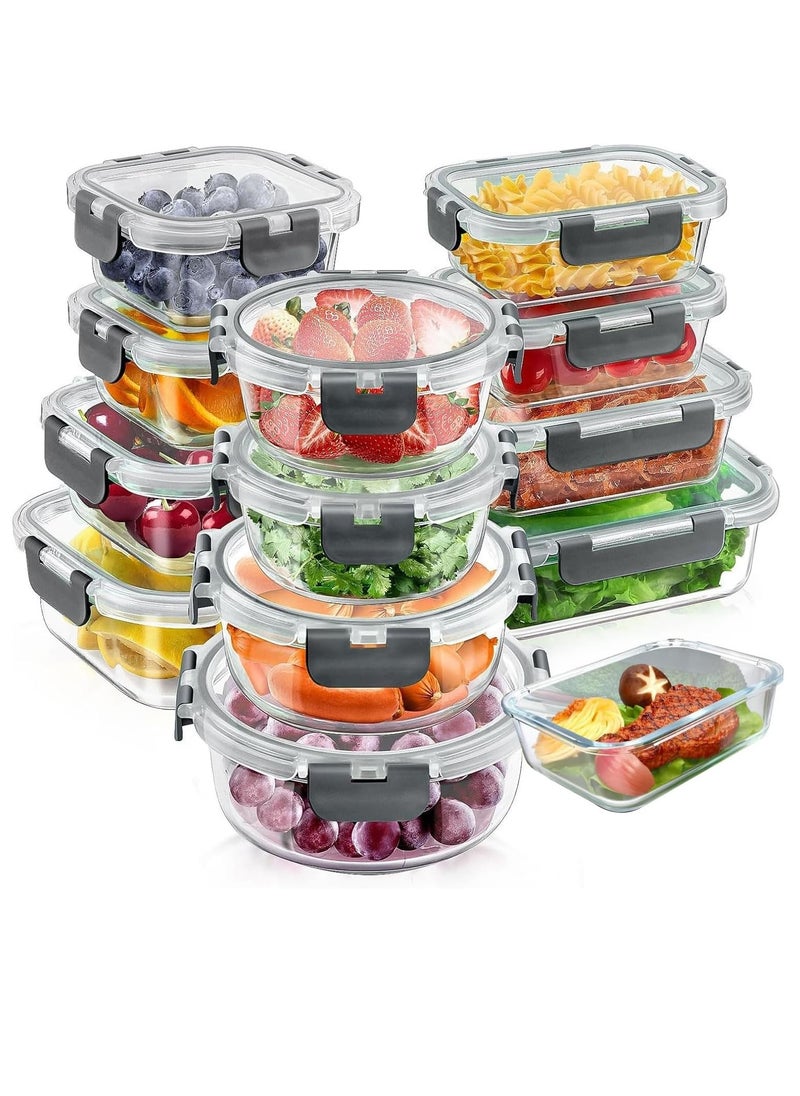 TYCOM Glass Meal Prep Containers 12 pcs Mixed Glass Food Storage Containers with Lids Glass Lunch Box Portion Control Airtight Glass Bento Box Lunch Containers 12 Pieces Grey. 