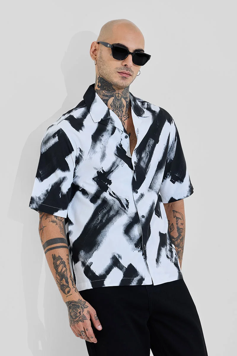 SNITCH White Abstract Half Sleeve Oversized Casual Shirt