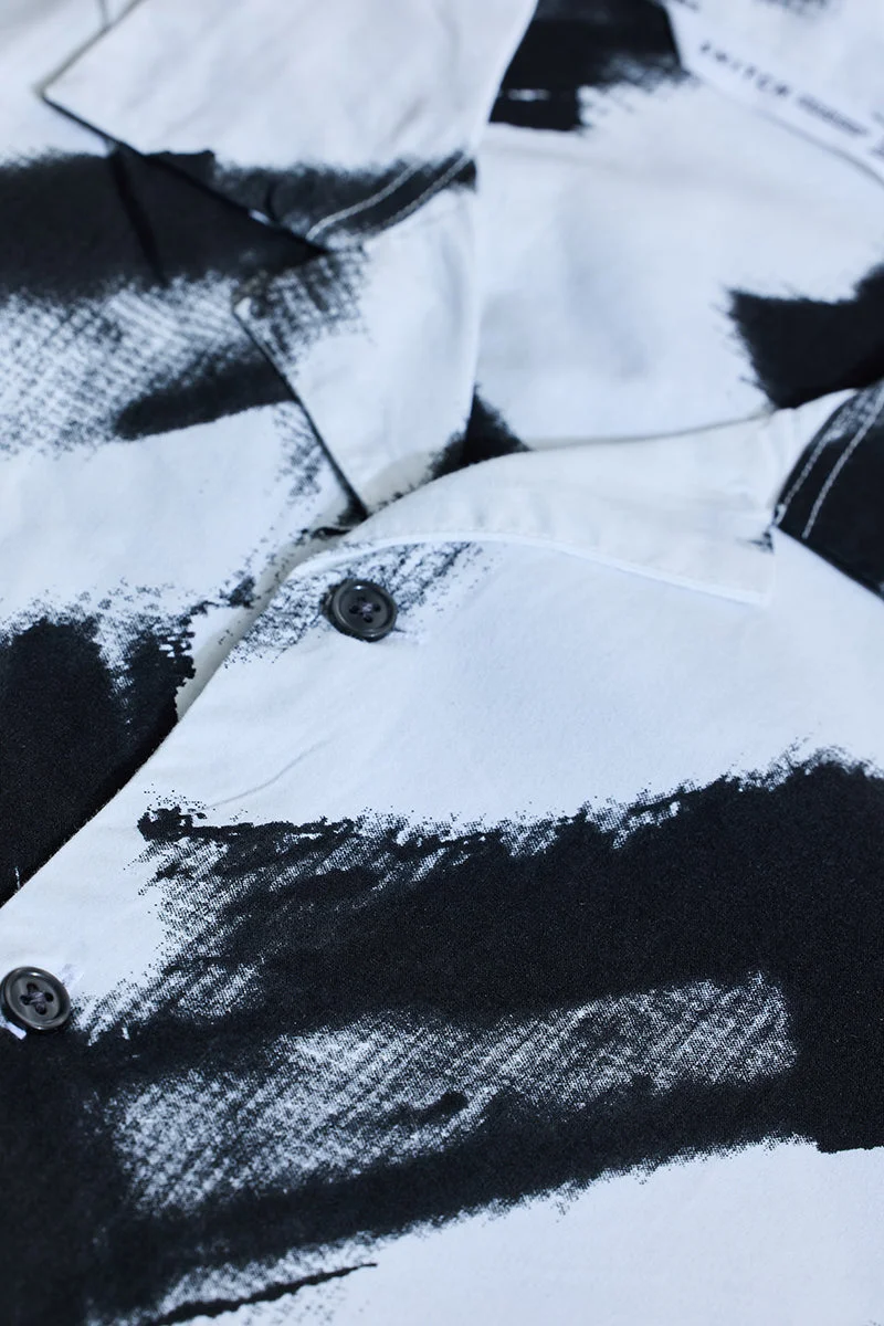 SNITCH White Abstract Half Sleeve Oversized Casual Shirt