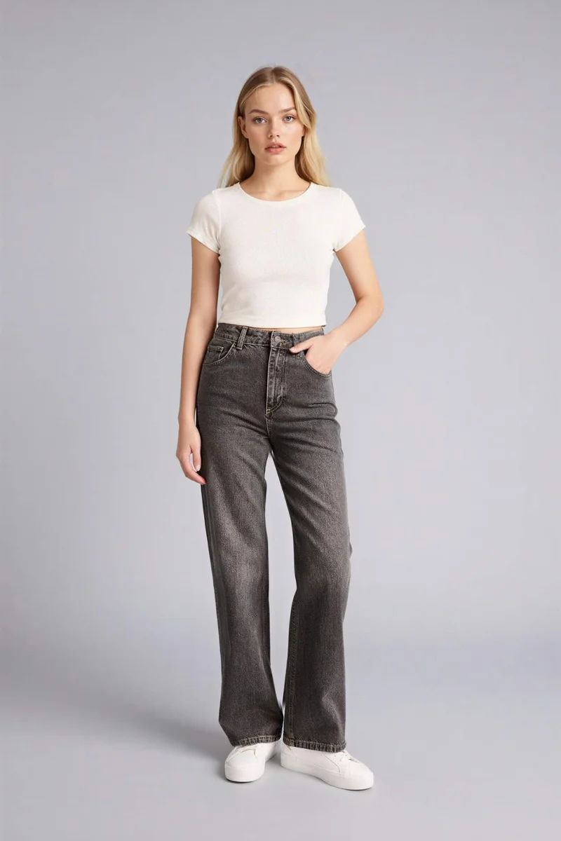 DeFacto 90's Wide Leg High Waist Washed Jeans