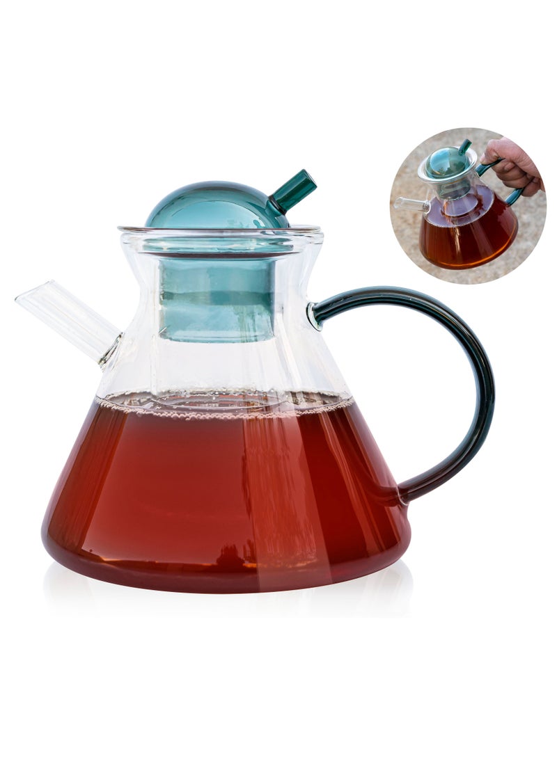 MIBRU Tea and Coffee Herbal Glass Jug 480ml Green Elegant Jug Classic Design With Infuser For Tea and Coffee  - Image 1