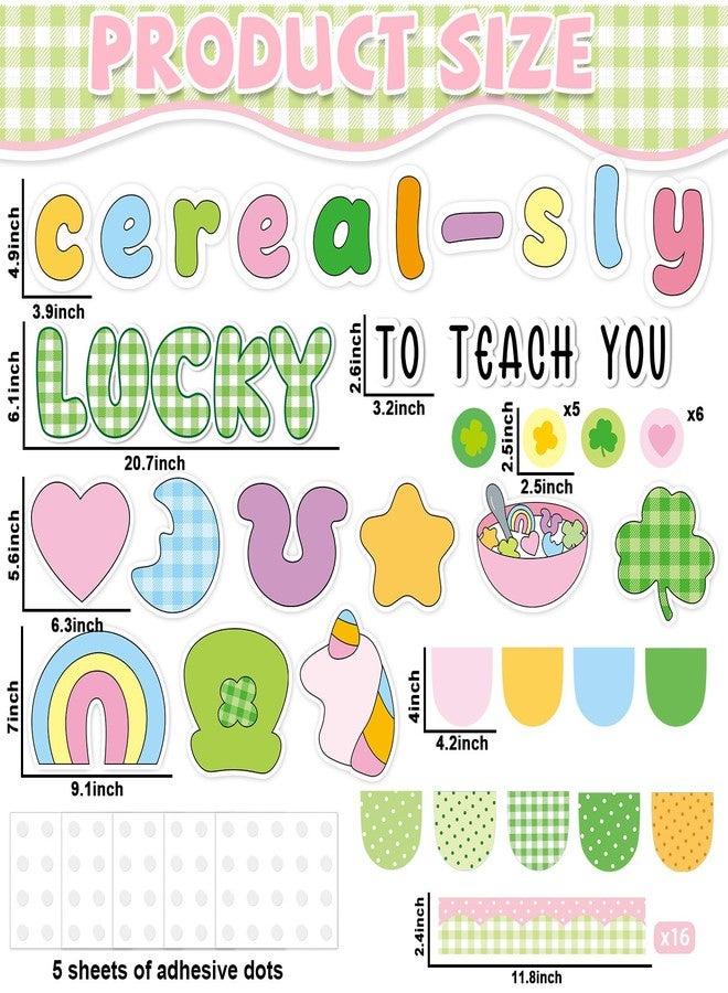 ojustbeok St. Patrick's Day Bulletin Board Decoration Cereal-Sly Lucky to Teach You Cutouts Classroom Bulletin Board Decoration Shamrock Clover Rainbow Gold Coin Cut Outs for Irish Holiday Chalkboard Wall Decor - Image 2