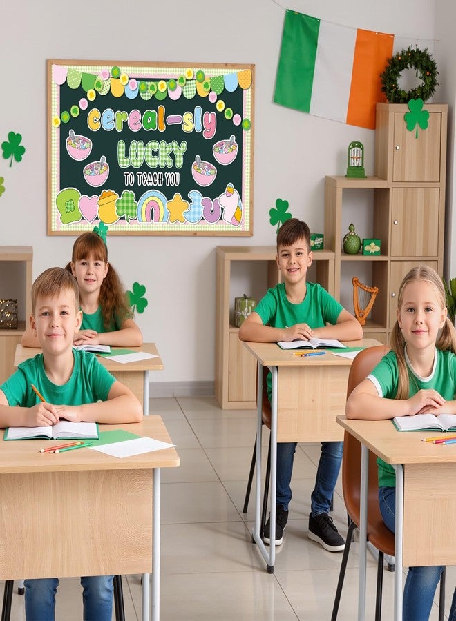ojustbeok St. Patrick's Day Bulletin Board Decoration Cereal-Sly Lucky to Teach You Cutouts Classroom Bulletin Board Decoration Shamrock Clover Rainbow Gold Coin Cut Outs for Irish Holiday Chalkboard Wall Decor - Image 4