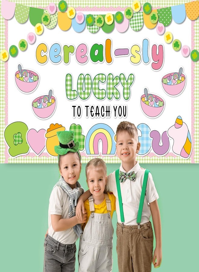ojustbeok St. Patrick's Day Bulletin Board Decoration Cereal-Sly Lucky to Teach You Cutouts Classroom Bulletin Board Decoration Shamrock Clover Rainbow Gold Coin Cut Outs for Irish Holiday Chalkboard Wall Decor - Image 5