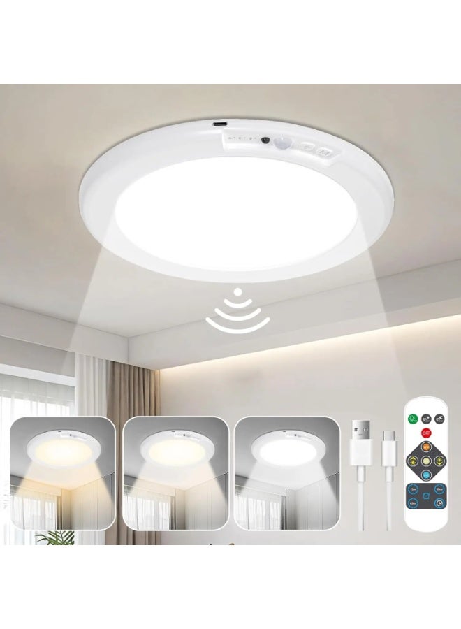 Motion Sensor LED Ceiling Light, Round, with Remote Control, USB Charging & Magnetic Installation - Image 1