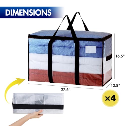 TAILI Extra Large Moving Bags, 4 Pack Clear Heavy Duty Totes For Storage with Visible Window, Wrap Around Handles, Storage Bags for Space Saving, Alternative to Moving Boxes - Image 3