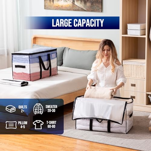 TAILI Extra Large Moving Bags, 4 Pack Clear Heavy Duty Totes For Storage with Visible Window, Wrap Around Handles, Storage Bags for Space Saving, Alternative to Moving Boxes - Image 4