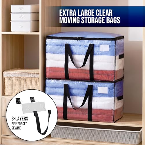 TAILI Extra Large Moving Bags, 4 Pack Clear Heavy Duty Totes For Storage with Visible Window, Wrap Around Handles, Storage Bags for Space Saving, Alternative to Moving Boxes - Image 2