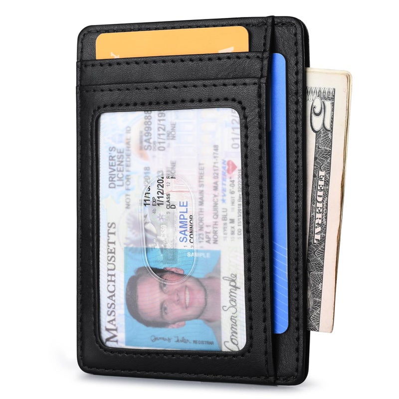 Buffway Slim Minimalist Front Pocket RFID Blocking Leather Wallets for Men and Women - Slate Black - Image 2