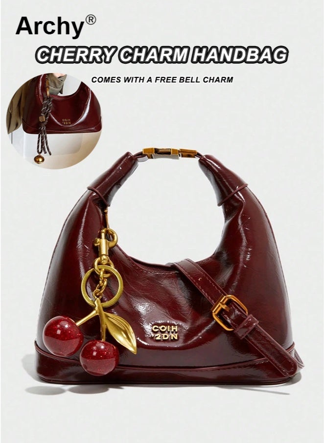 Archy Women's New Style Handbag with Cherry Keychain - Versatile Shoulder/Crossbody Bag | Waterproof PU, Elegant Trendy Cherry Handbag Pendant Decoration Design - Image 1