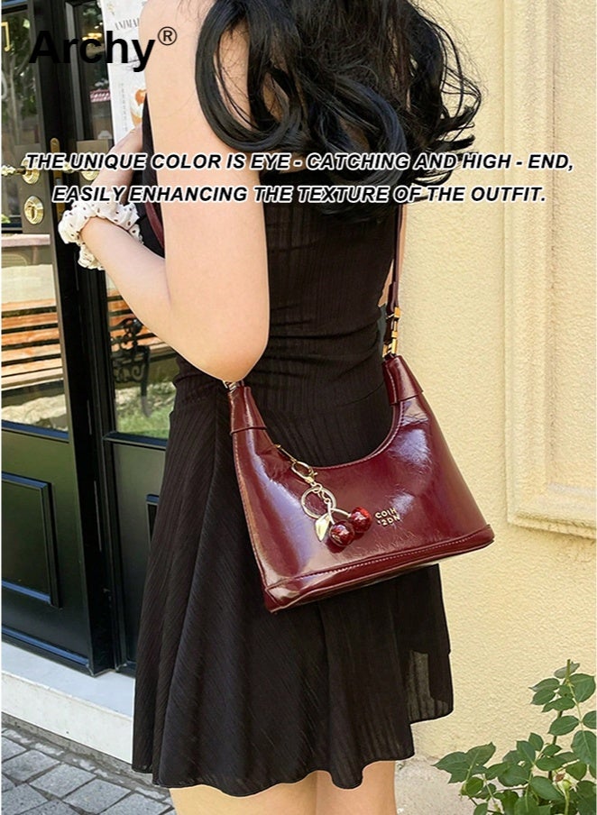 Archy Women's New Style Handbag with Cherry Keychain - Versatile Shoulder/Crossbody Bag | Waterproof PU, Elegant Trendy Cherry Handbag Pendant Decoration Design - Image 3