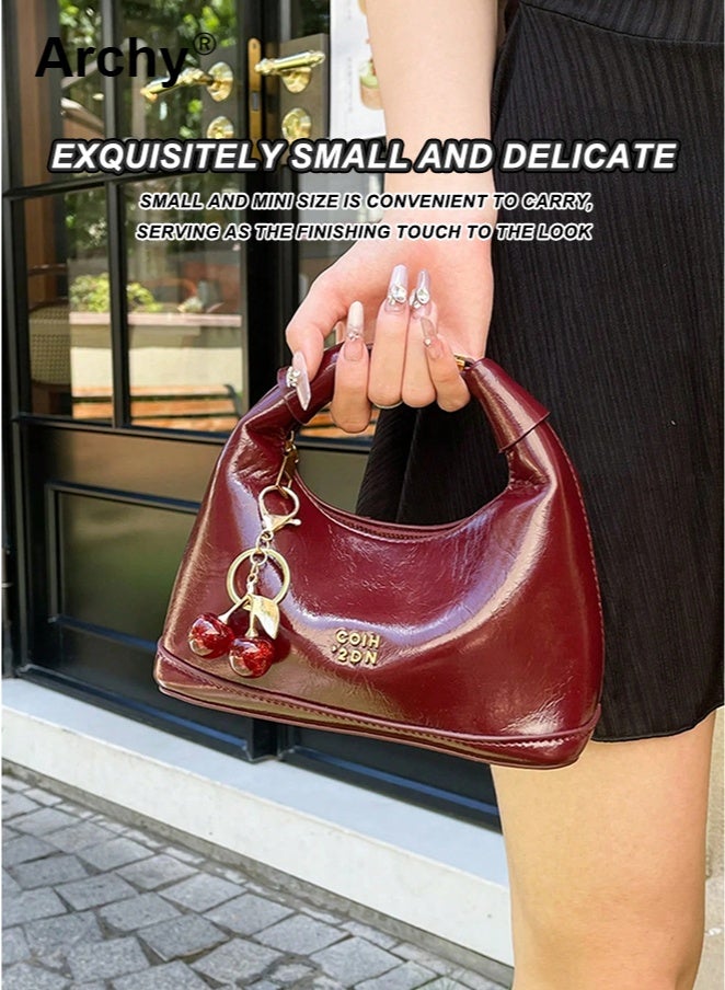 Archy Women's New Style Handbag with Cherry Keychain - Versatile Shoulder/Crossbody Bag | Waterproof PU, Elegant Trendy Cherry Handbag Pendant Decoration Design - Image 2
