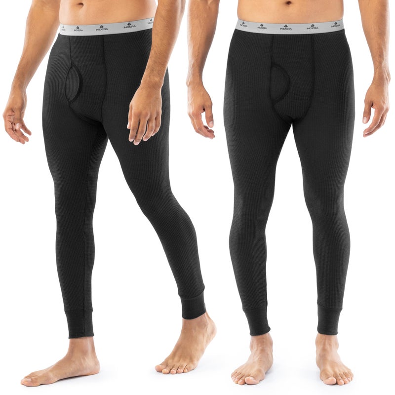 Indera Men's Traditional Waffle Thermal Long Johns Underwear, 2-Pack Black, Medium - Image 1