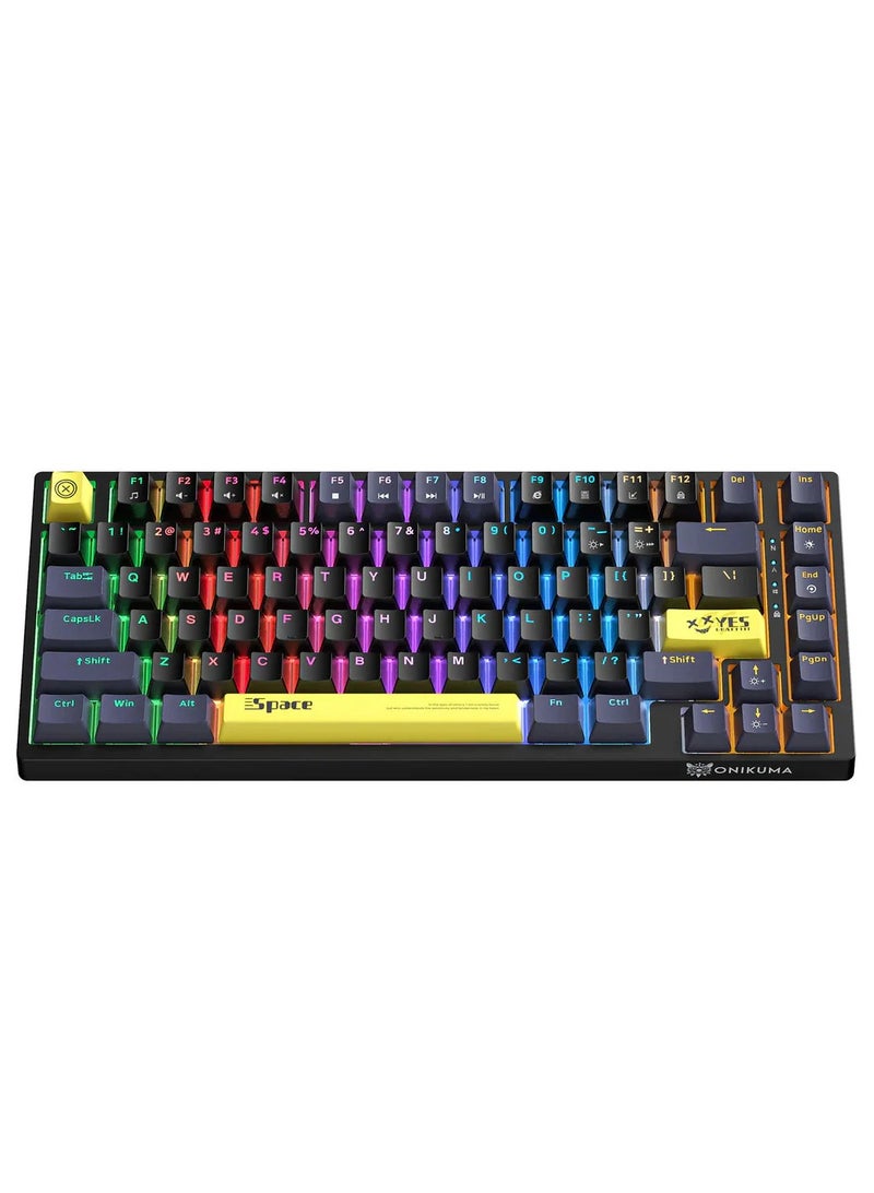 onikuma G52 75% Gaming Mechanical Keyboard USB Wired – BLUE Switches – RGB Rainbow Backlighted -82 Keys Arabic / English – Double injection Funny & Cute Keycap Design Illumination – for PC, Desktop, Laptop, Mac| Black - Image 1