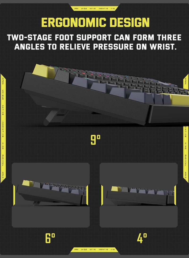 onikuma G52 75% Gaming Mechanical Keyboard USB Wired – BLUE Switches – RGB Rainbow Backlighted -82 Keys Arabic / English – Double injection Funny & Cute Keycap Design Illumination – for PC, Desktop, Laptop, Mac| Black - Image 5