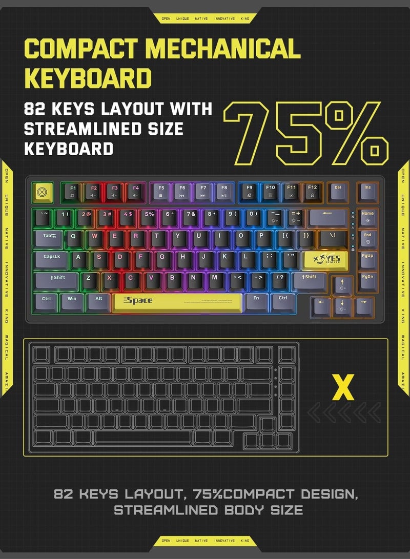 onikuma G52 75% Gaming Mechanical Keyboard USB Wired – BLUE Switches – RGB Rainbow Backlighted -82 Keys Arabic / English – Double injection Funny & Cute Keycap Design Illumination – for PC, Desktop, Laptop, Mac| Black - Image 2