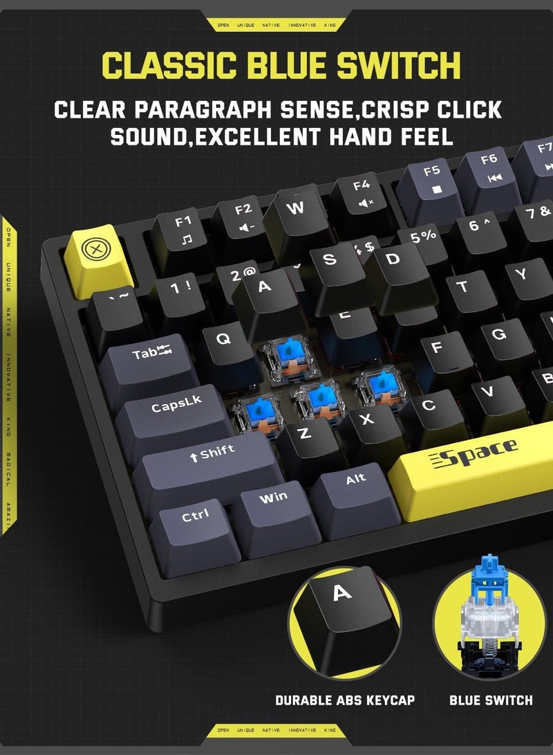 onikuma G52 75% Gaming Mechanical Keyboard USB Wired – BLUE Switches – RGB Rainbow Backlighted -82 Keys Arabic / English – Double injection Funny & Cute Keycap Design Illumination – for PC, Desktop, Laptop, Mac| Black - Image 3