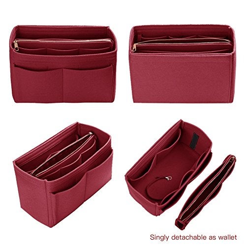 ZTUJO Purse Organizer Insert, Felt Bag Organizer with Metal Zipper, Handbag & Tote Shaper, For Speedy Neverfull Tote, 7 Sizes(Medium, Red) - Image 3