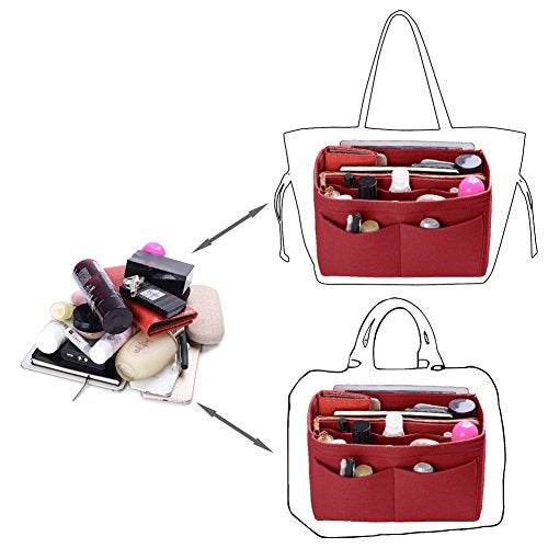 ZTUJO Purse Organizer Insert, Felt Bag Organizer with Metal Zipper, Handbag & Tote Shaper, For Speedy Neverfull Tote, 7 Sizes(Medium, Red) - Image 5