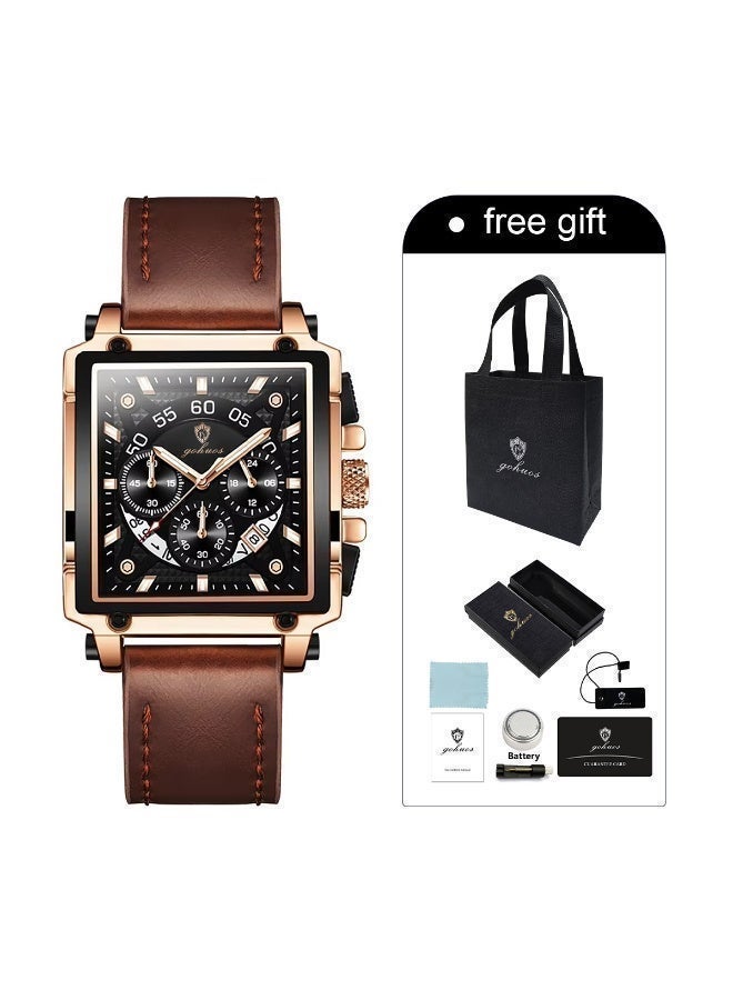 GOHUOS Square Watches for Men, Top Brand Luxury Leather Strap Chronograph Fashion Business Luminous Waterproof Casual Wrist Watches - 42mm - Eid Ramadan Gift - Image 4