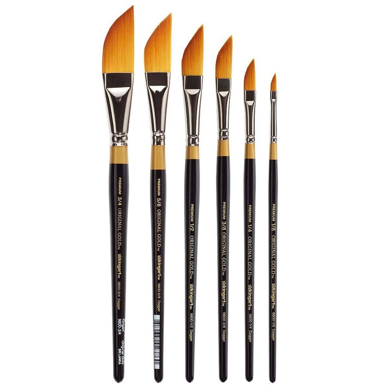 KINGART Original Gold 9800 Dagger Striper Brush Set Premium Golden Taklon Multimedia Artist Brushes Painting Tools for Oil Acrylic Watercolor and Gouache Set of 6 Sizes