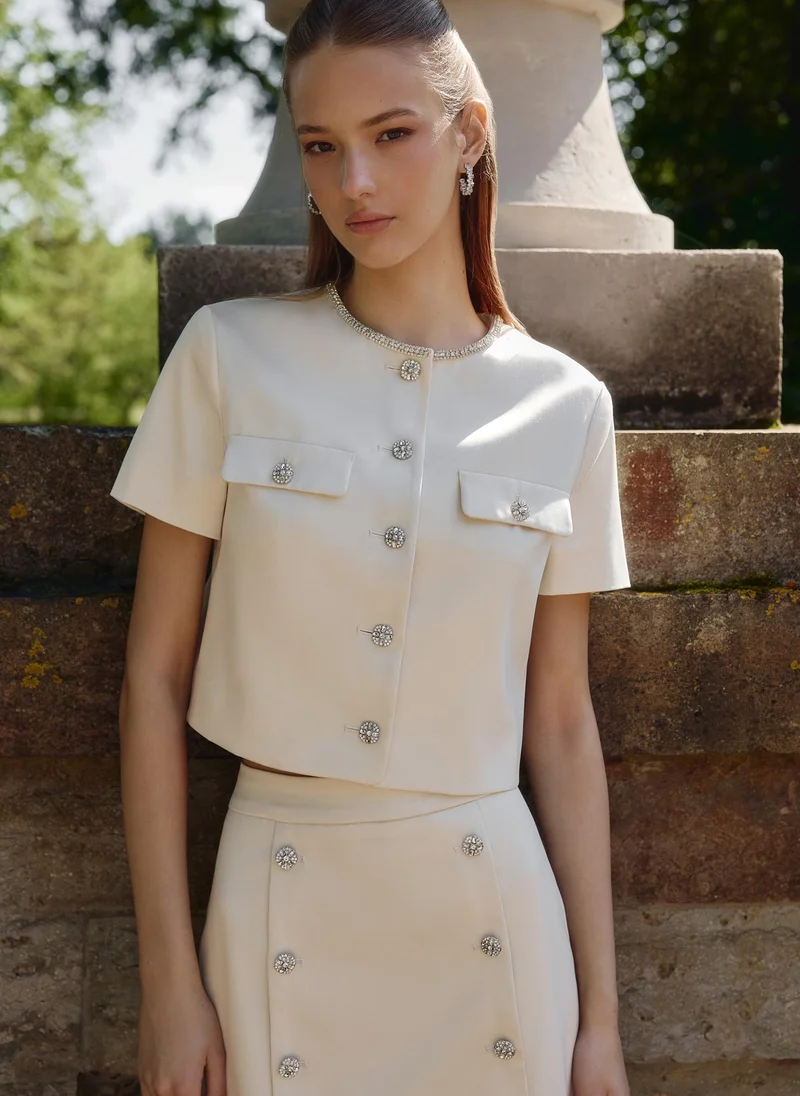 Lichi  Short sleeved jacket with rhinestone buttons for Women | Best Price UAE