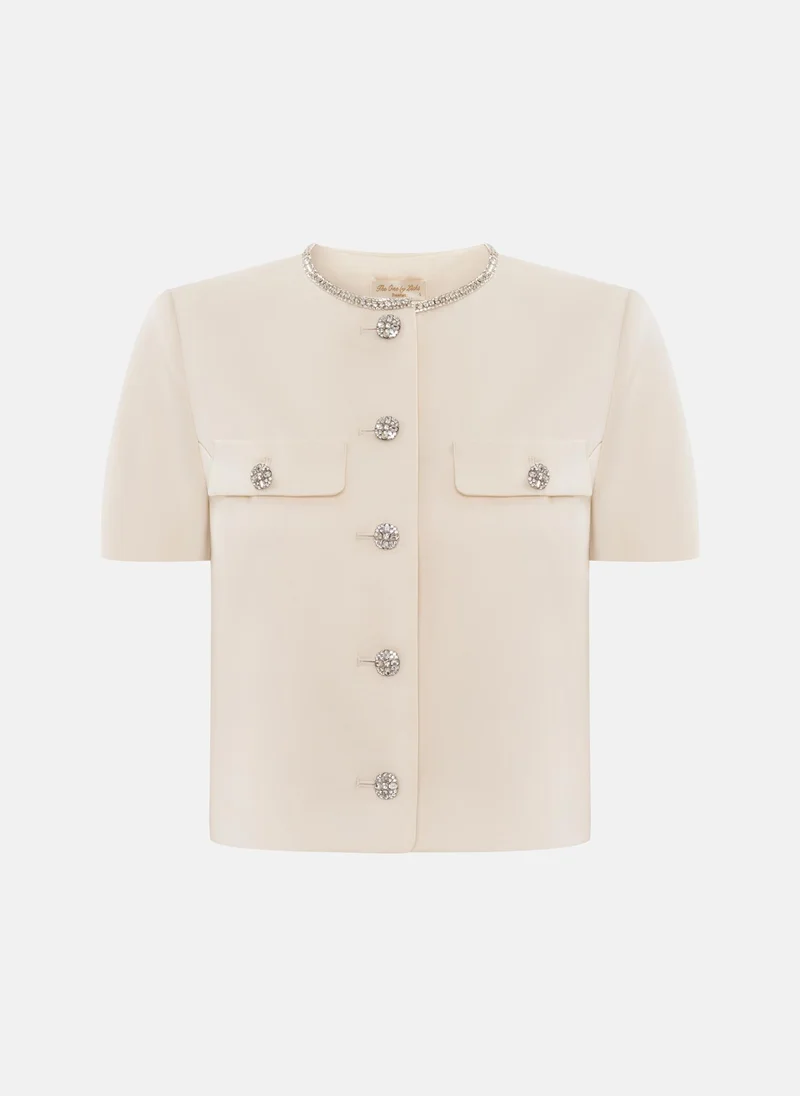 Lichi Short sleeved jacket with rhinestone buttons