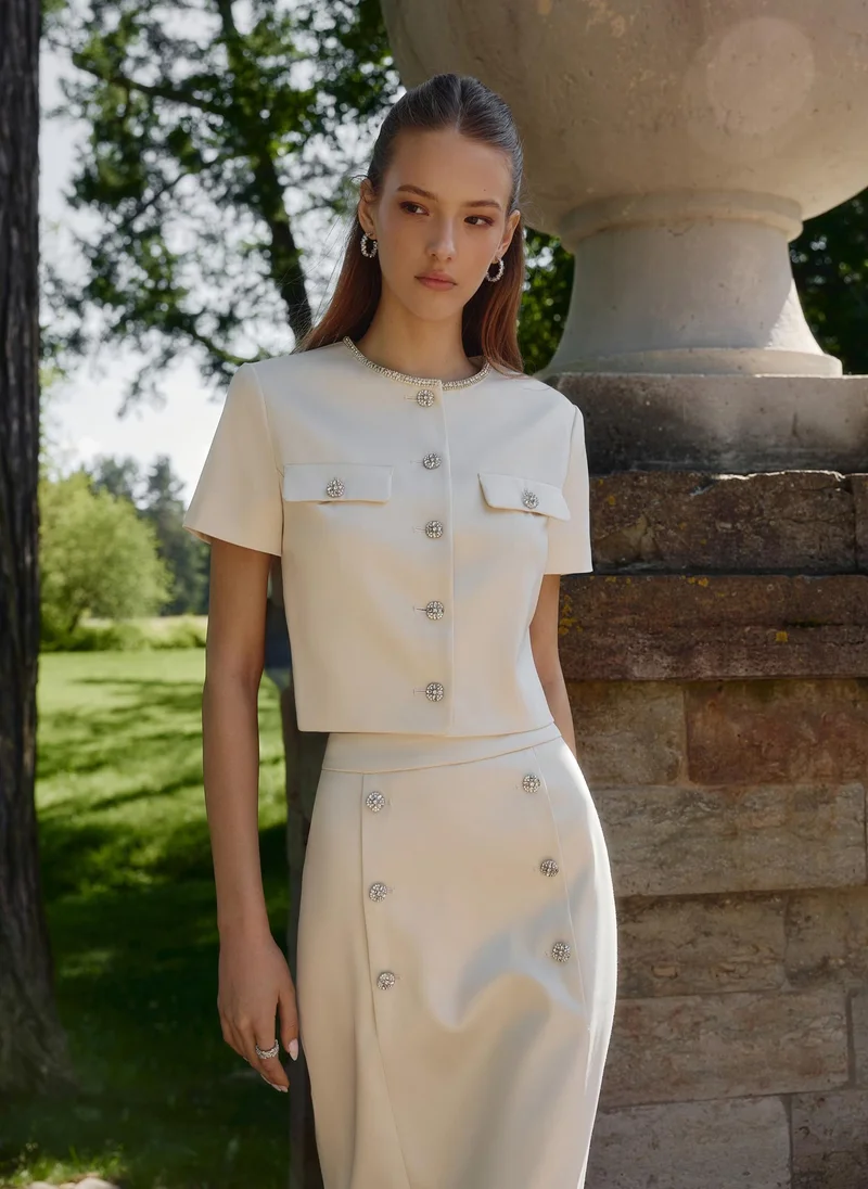 Lichi  Short sleeved jacket with rhinestone buttons for Women | Best Price UAE