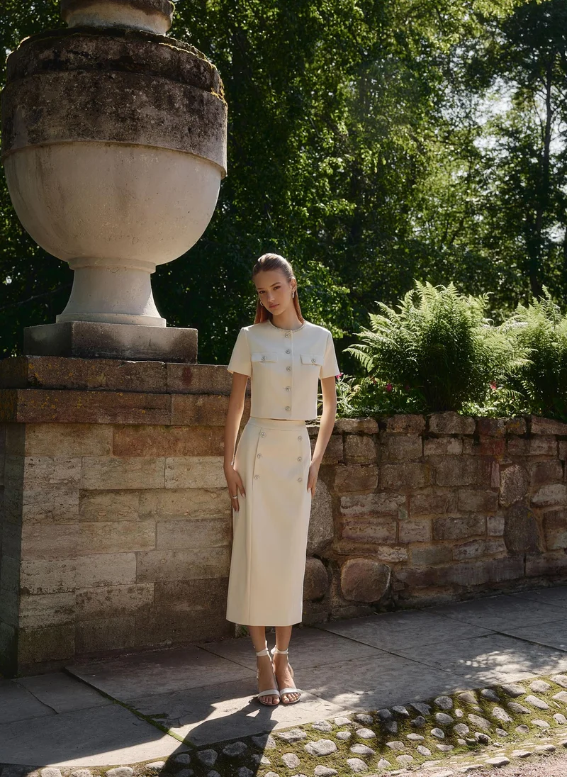 Lichi  Short sleeved jacket with rhinestone buttons for Women | Best Price UAE