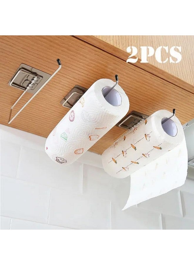 Style Keepers Pack of 2 Stainless Steel Self Adhesive Napkin Ring Wall Mount Towel Hanging Holder with Magic Adhesive Pad Kitchen Paper Roll Holder Tissue Paper Stand Towel Bar Hanger Kitchen and Washbasin use 2 Pc  - Image 2